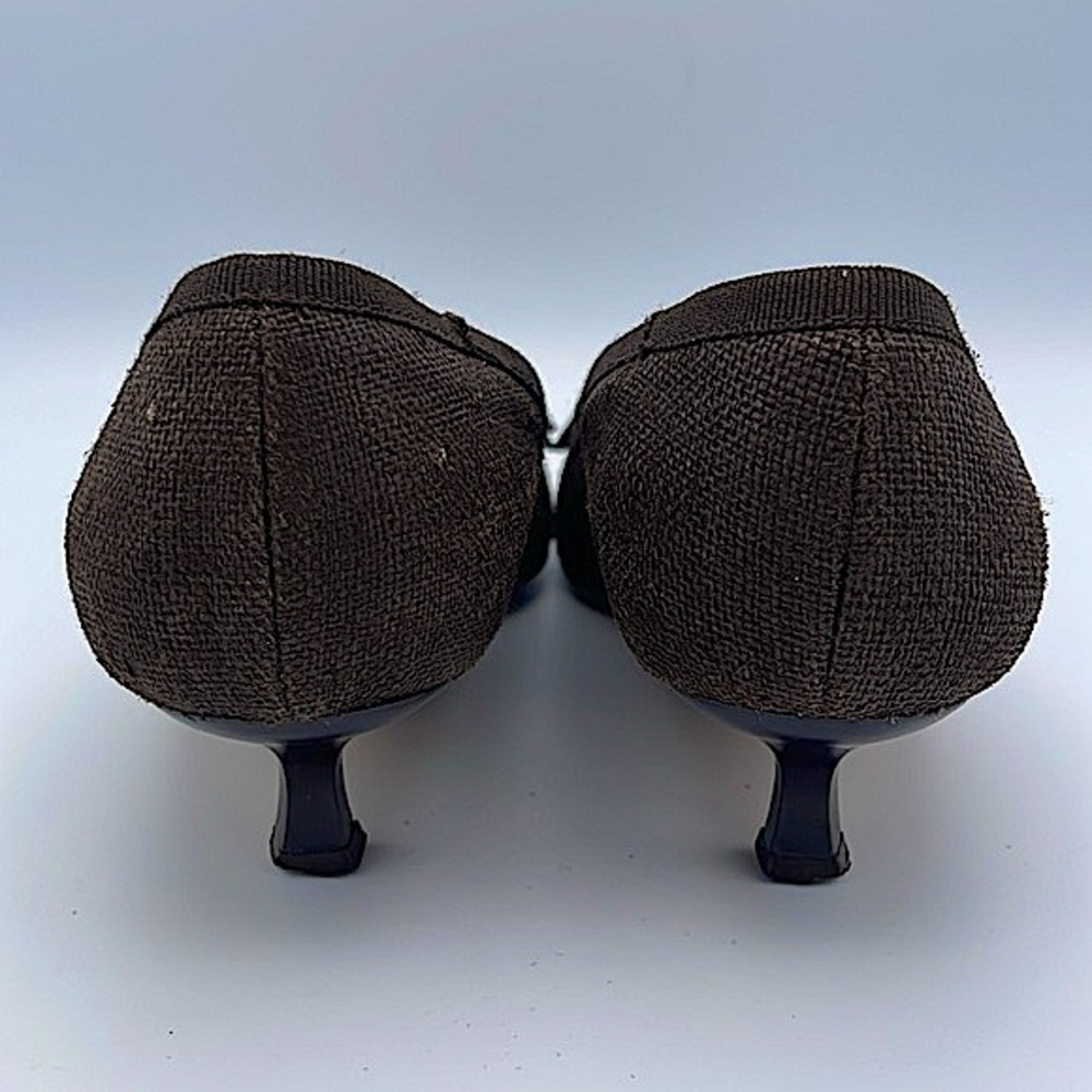 ANNE KLEIN NEW YORK | Brown Bow Tweed Kitten Heel Pumps | Sz 7M - Picture 5 of 15